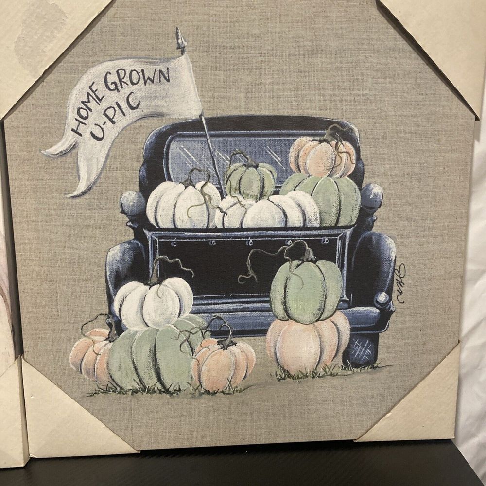 New Farmhouse FALL VINTAGE TRUCK PASTEL PUMPKIN PATCH PICTURE‎ Wall Hanging